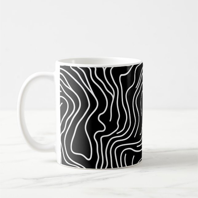 Taza De Café Topographic Line Art in Black 🗺️ (Izquierda)