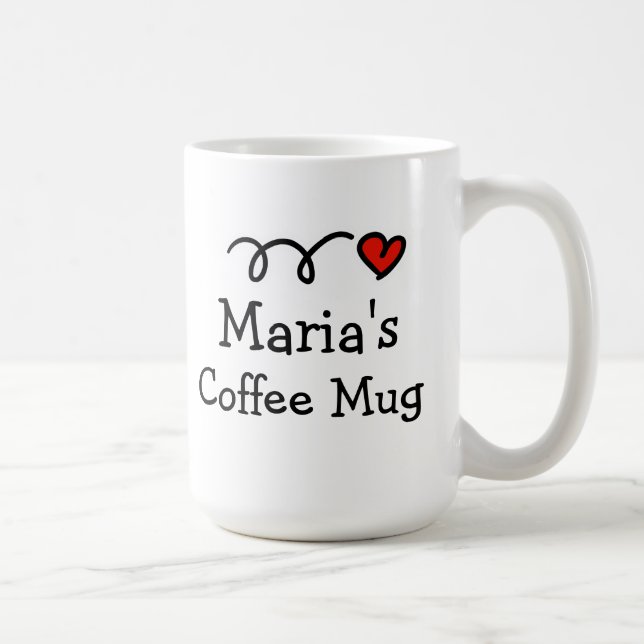 Taza De Café Toque de café personalizado con nombre y corazón (Derecha)