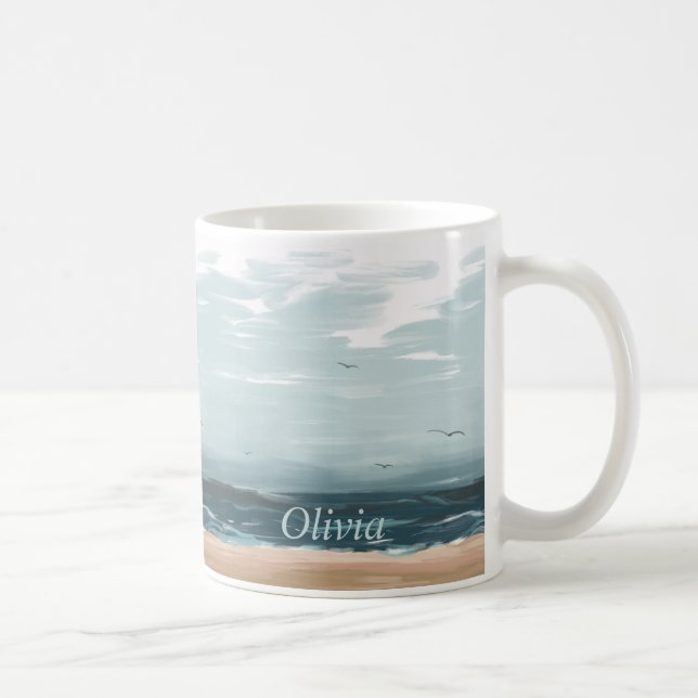 Taza De Café Tormenta Sea Waves Beach Volador Gulls (Derecha)