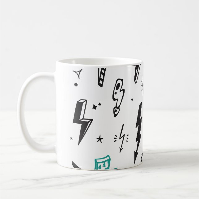 Taza De Café Tornillos relámpagos, conjunto de doodles dibujado (Izquierda)