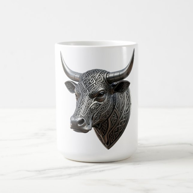 Taza De Café Toro de plata celta cabeza vikinga celta (Centro)