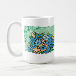 Taza De Café Toro de Taurus floral con flores azules