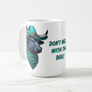 Taza De Café Toro de vaquero con Gorra turquesa y bufanda