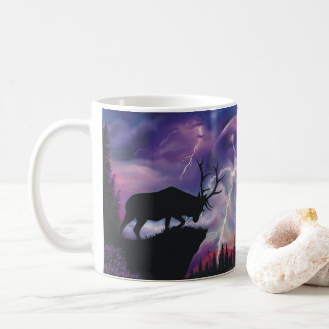 Taza De Café ¡Toro Elk Superando Una Tormenta Relámpago! (Con donut)