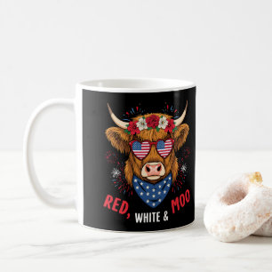 Taza De Café Toro Highland Rojo Blanco y Moo 4 de Julio 250 Año
