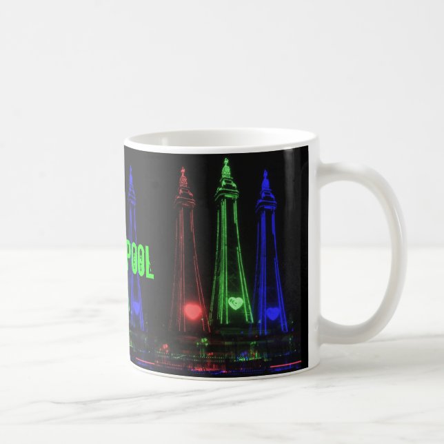 Taza De Café Torre Blackpool de hermosas luces nocturnas, rojas (Derecha)