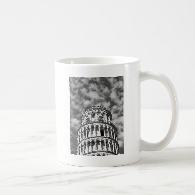 Taza De Café Torre de Pisa Italia de inclinación blanca negra (Derecha)