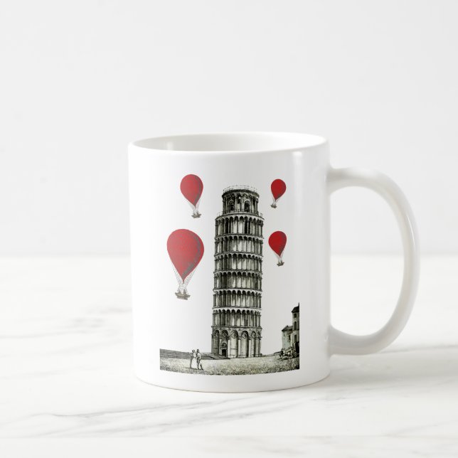 Taza De Café Torre de Pisa y globos de aire caliente rojos (Derecha)