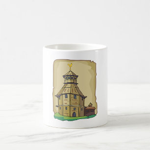 Taza De Café Torre de vigilancia de madera medieval y fortaleza