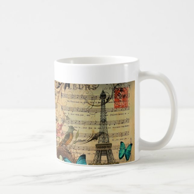 Taza De Café Torre Eiffel azul de París de la jerarquía del (Derecha)