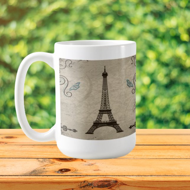 Taza De Café Torre Eiffel Café Grunge Mug (Eiffel Tower Grunge Coffee Mug)