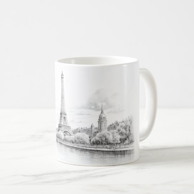 Taza De Café Torre Eiffel de época, boceto Diseño (Anverso derecho)