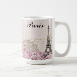 Taza De Café Torre Eiffel de París Flores rosas antiguas de Fra