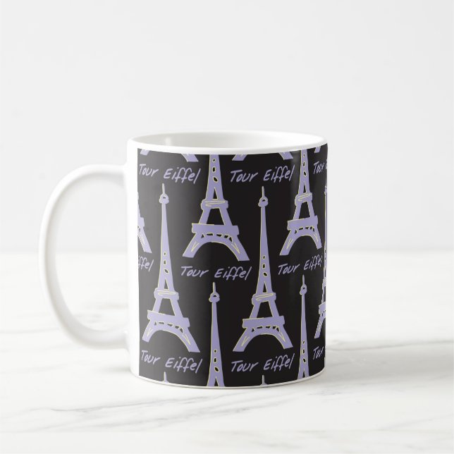 Taza De Café Torre Eiffel de París Francia Morado y Mug Negro (Izquierda)
