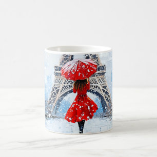 Taza De Café Torre Eiffel de París Romance de Invierno Paraguas