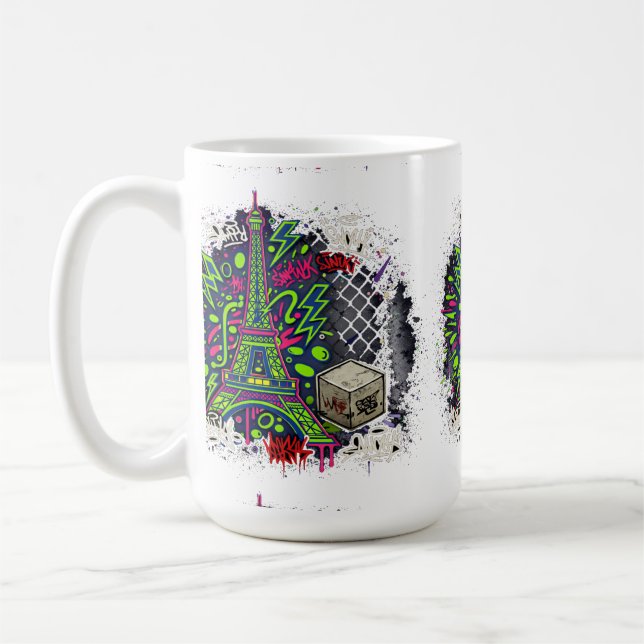 Taza De Café Torre Eiffel Graffiti Neón Urbano (Izquierda)