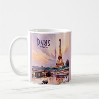 Taza De Café Torre Eiffel París Francia Atardecer Acuarela Viaj