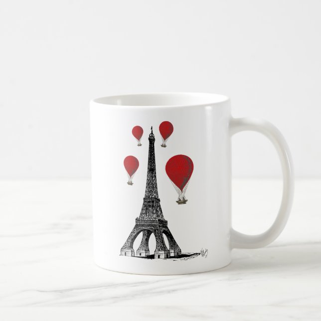 Taza De Café Torre Eiffel y globos de aire rojo (Derecha)