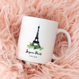 Taza De Café Torre Eiffel y pino el   Joyeux moderno Noel