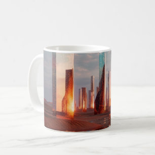 Taza De Café Torres de espejo surrealistas futuristas en el des