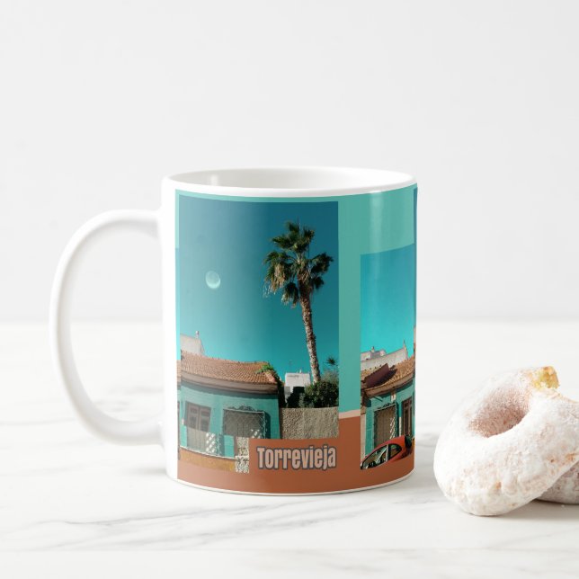 Taza De Café Torrevieja en Naranja y Turqoise (Con donut)