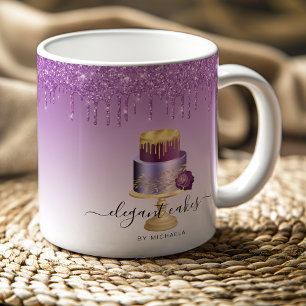 Taza De Café Torta de Boda Brillo Goteo Morado Dorado Panadería