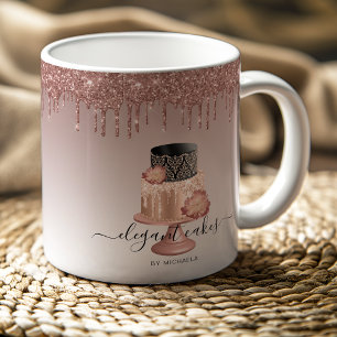 Taza De Café Torta de Boda con Deguello de Brillo Rosa Dorado P