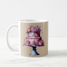 Taza De Café Torta de bodas sobre un fondo marrón