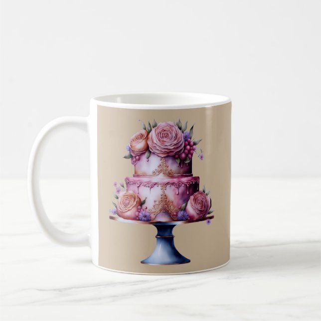 Taza De Café Torta de bodas sobre un fondo marrón (Izquierda)