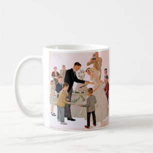 Taza De Café Torta de bodas vintage cortando  