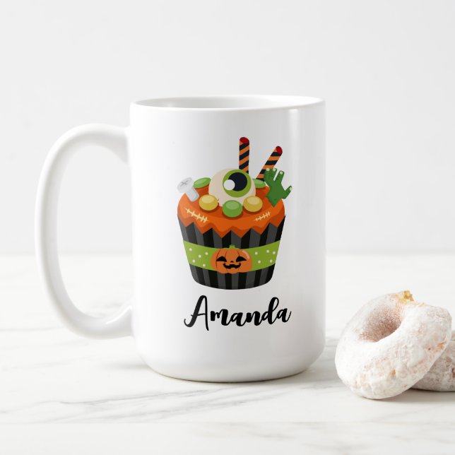 Taza De Café Torta de Halloween dulce y espeluznante con un gra (Con donut)