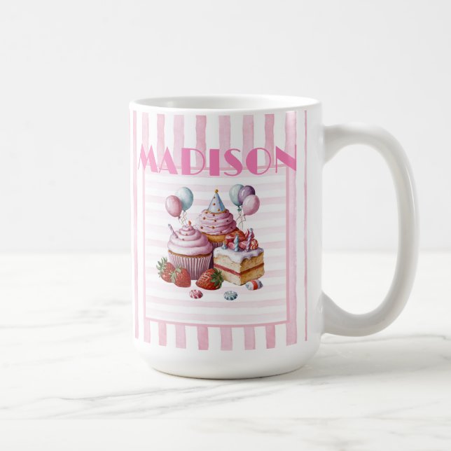 Taza De Café Torta dulce cumpleaños chica acuarela Mug (Derecha)