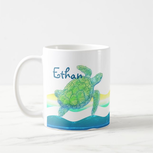 Taza De Café Tortuga azul y verde del mar (Izquierda)