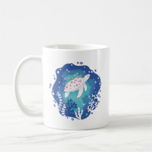 Taza De Café Tortuga con corales en el Ilustracion de arte de p