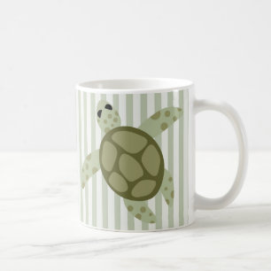 Taza De Café Tortuga de mar linda en raya verde