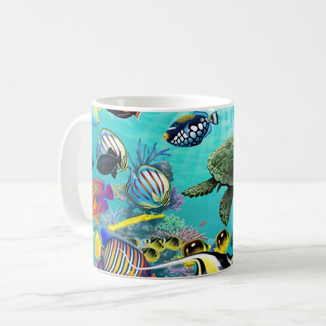 Taza De Café Tortuga de mar tropical hawaiana de los pescados (Anverso izquierdo)