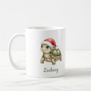 Taza De Café Tortuga de Navidad con sombrero de Santa en acuare