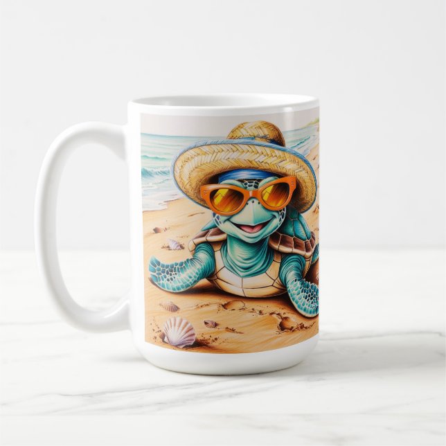 Taza De Café Tortuga De personalizable En La Playa (Izquierda)