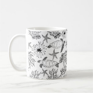 Taza De Café Tortuga de plantas de coral de mar submarino sin c