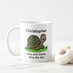 Taza De Café Tortuga Divertida Lenta y Firme Nombre Personaliza