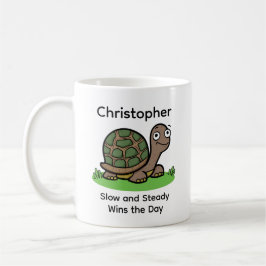 Taza De Café Tortuga Divertida Lenta y Firme Nombre Personaliza