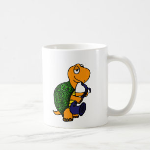 Taza De Café Tortuga divertida que toca un saxofón