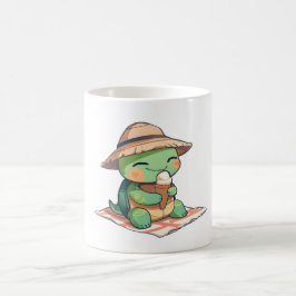 Taza De Café Tortuga Kawaii Chibi con Sombrero de Paja Comiendo