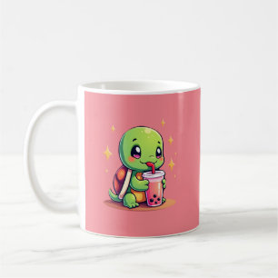 Taza De Café Tortuga linda bebiendo boba. Tortugas Boba Diverti