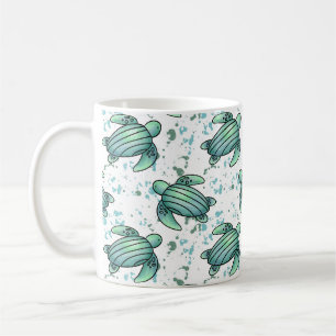 Taza De Café tortuga marina acuarela verde azul patrón animal