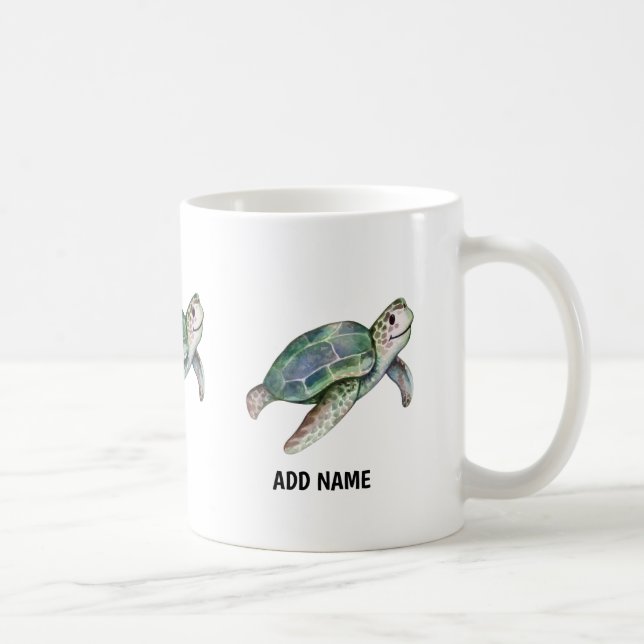 Taza De Café Tortuga marina cutánea acuarela Océano Vida Añadir (Derecha)
