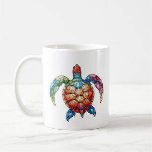 Taza De Café Tortuga marina de vidrio manchado