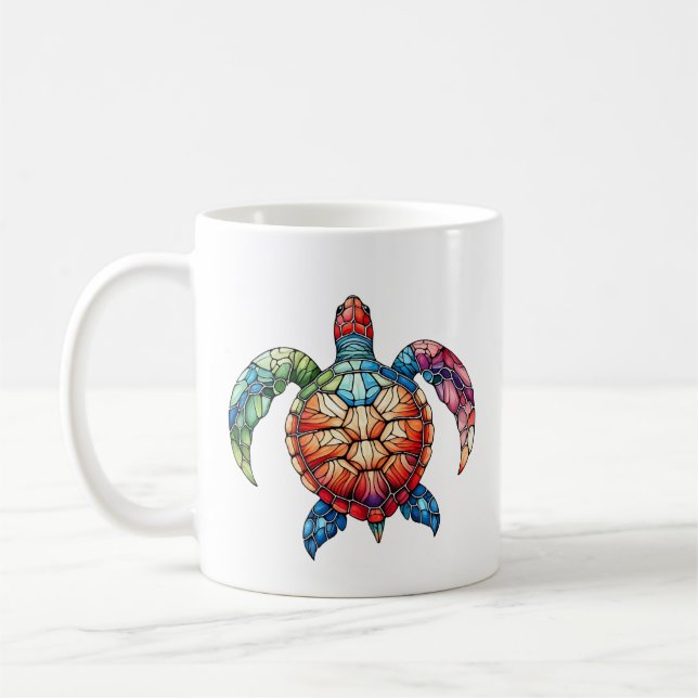 Taza De Café Tortuga marina de vidrio manchado (Izquierda)