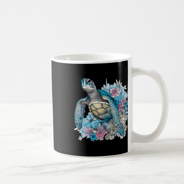 Taza De Café Tortuga marina dulce Flores silvestres animales am (Derecha)