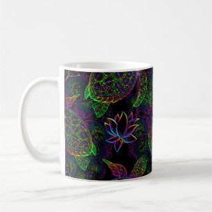 Taza De Café Tortuga marina en colores multicolor psicodélico c